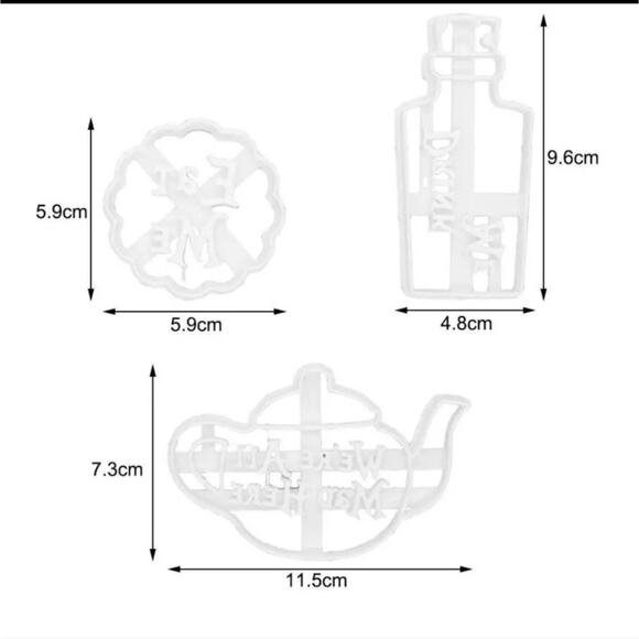Alice in Wonderland cookie cutters Eat Me Drink Me We're All Mad Here 3 pieces - Picture 5 of 5